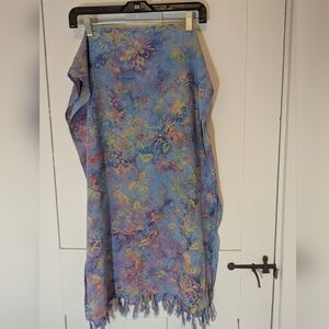 🩷 Floral Batik Scarf Rayon Patterned Fringe Pastel Colorful Boho Hippie